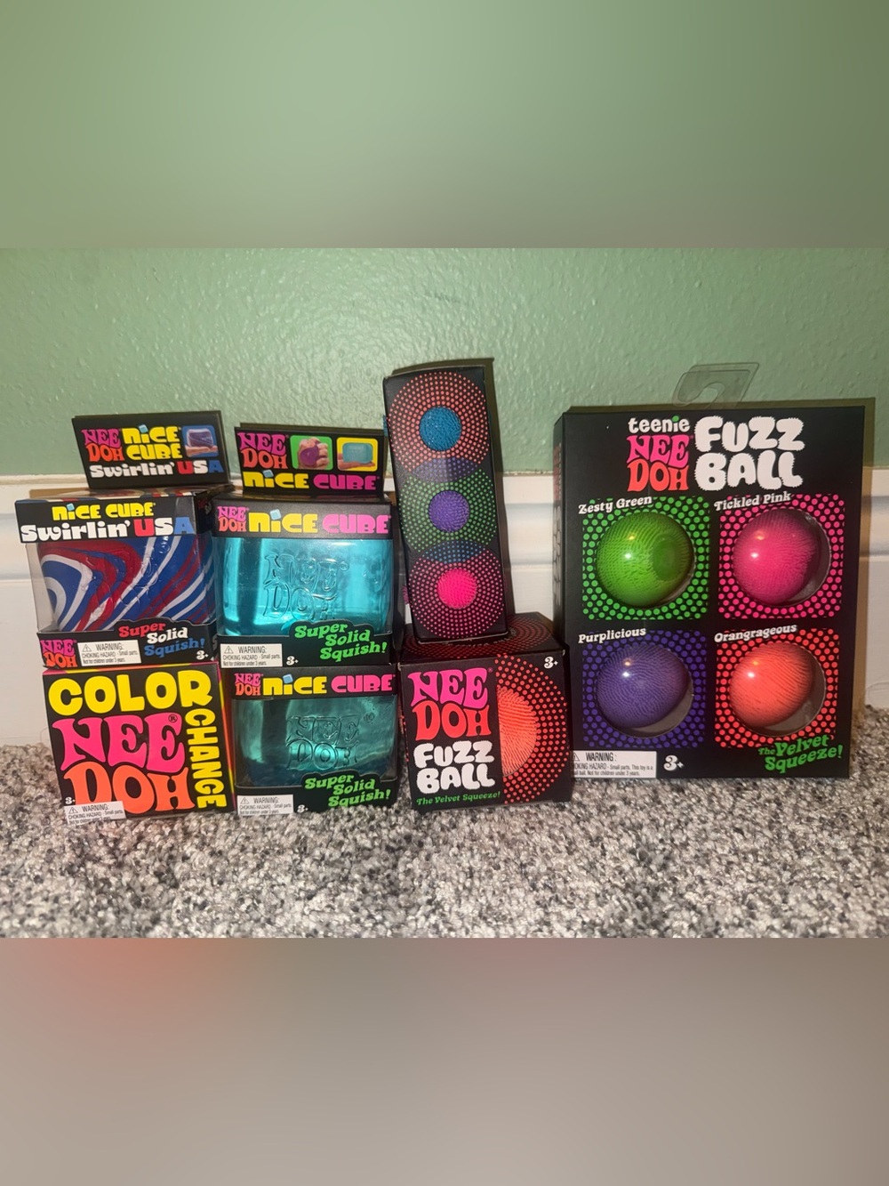 NeeDoh Nice Cube, Fuzzball, USA Swirlin Bundle